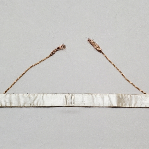 VINTAGE 60s Silk Gold Silver Metal Filigree Embroidered Tassle Tie-Waist Belt - Picture 8 of 11